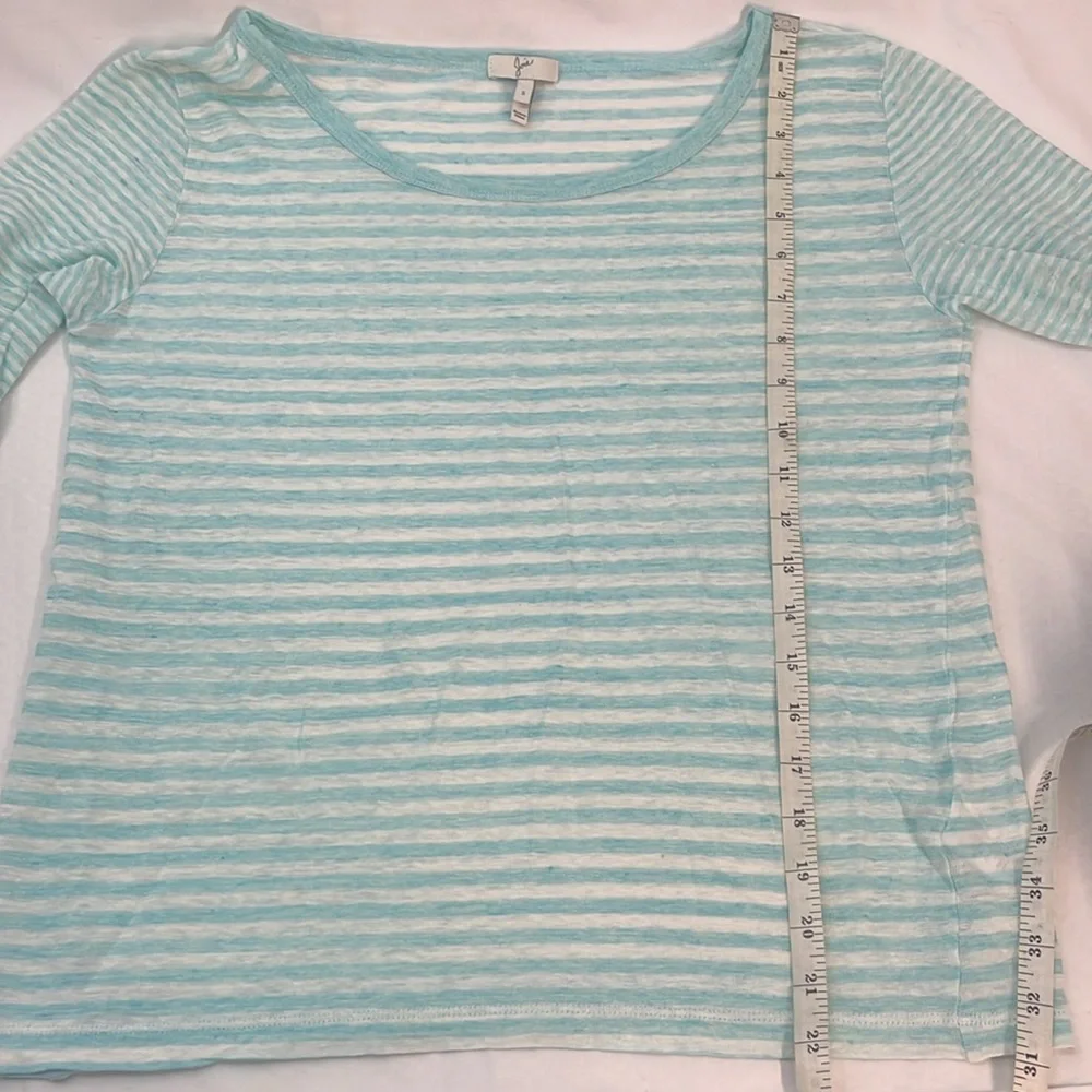 Joie Striped Linen 3/4 Sleeve Top, Small, Aqua White Kilinda Yarn-Dyed Slub Tee - Picture 8 of 9